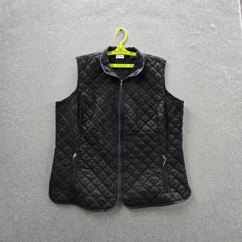 Eddie Bauer Women Vest 2X Black Geometric Goose Down Quilted Zipper